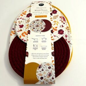 4pc CORE Round/Oval Woven Trivets Set - 100% Cotton - Fall Flower